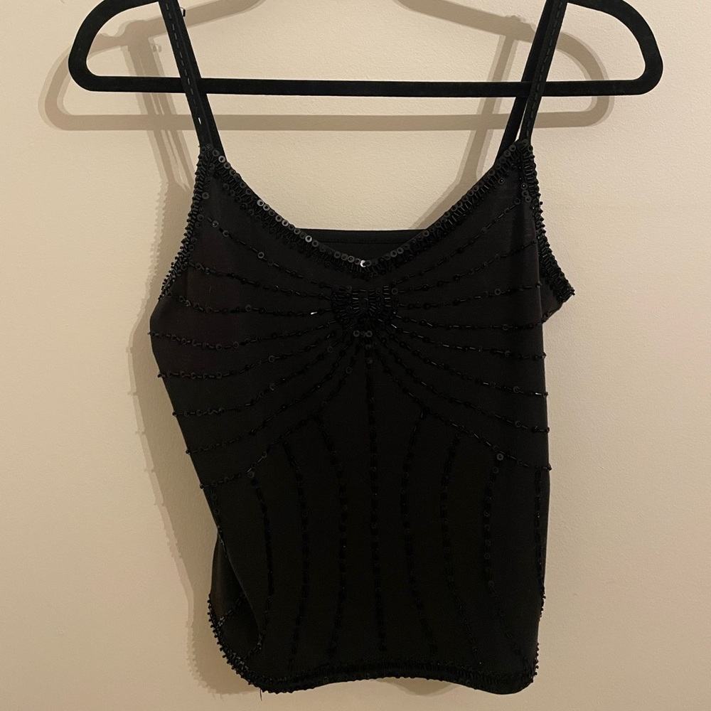 BLACK SEQUIN & BEADED VINTAGE TANK TOP